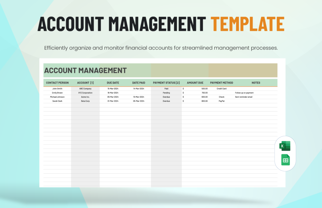 Downloade account management excel template