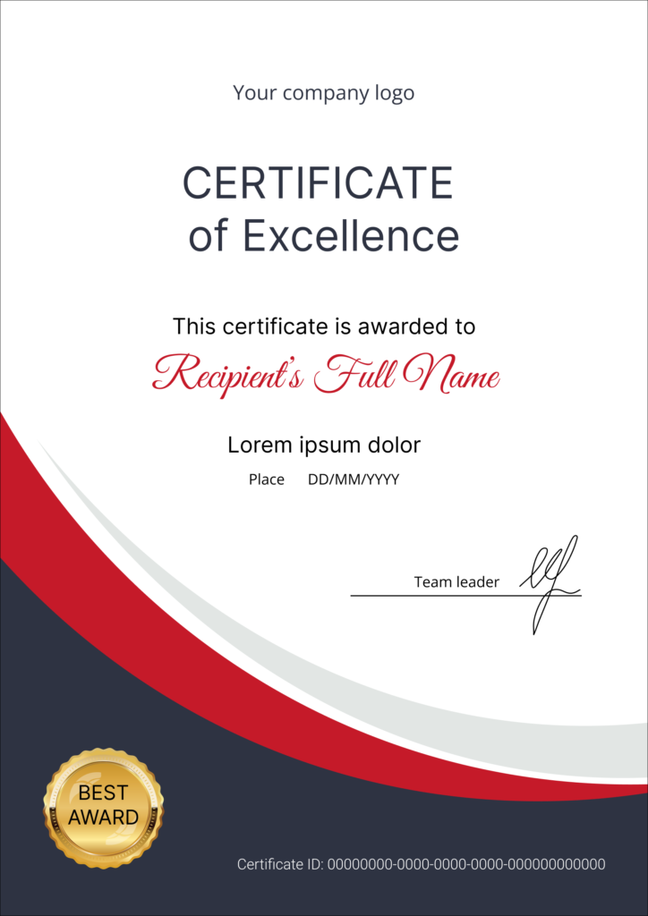 Downloade certificate of excellence template