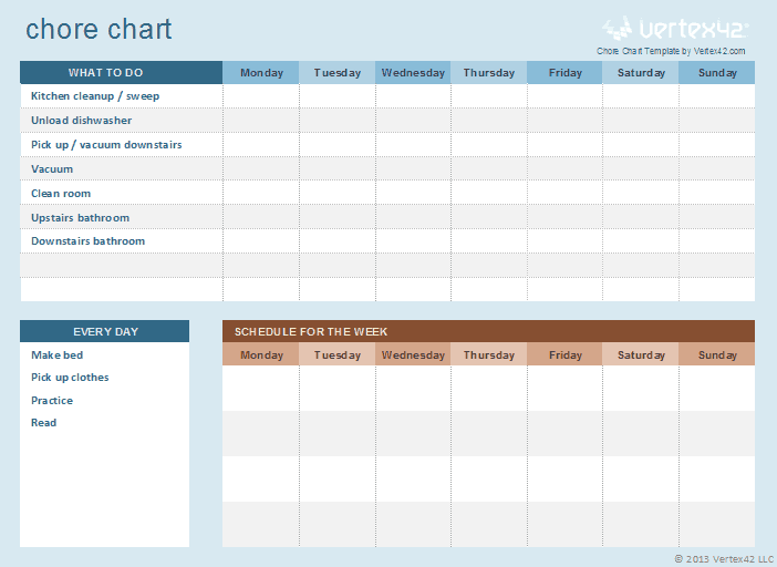Downloade chore chart template excel