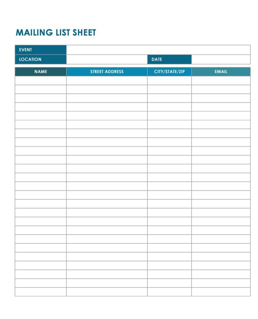 Downloade excel mailing list template