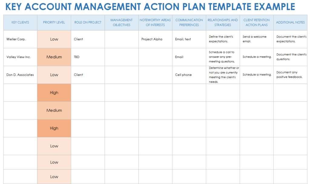 Downloade key account management plan template excel