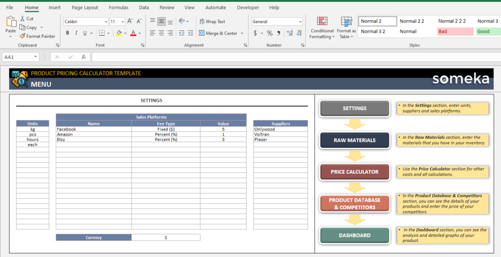 Downloade product price calculator excel template