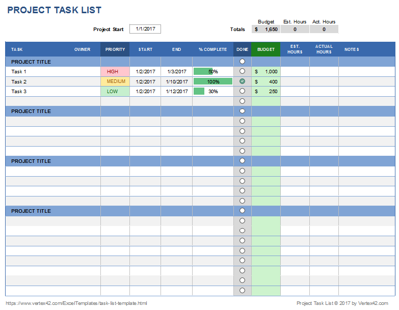 Downloade project task list template excel