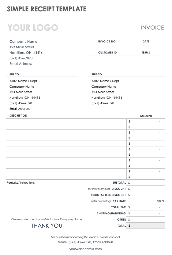 Downloade receipt template excel