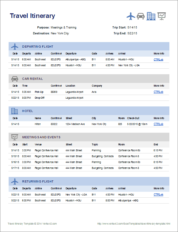 Downloade travel planner template excel